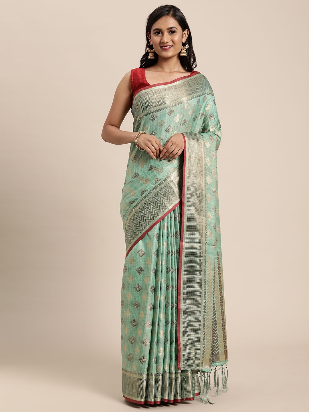 

HEER FASHION Woven Design Zari Banarasi Saree, Sea green