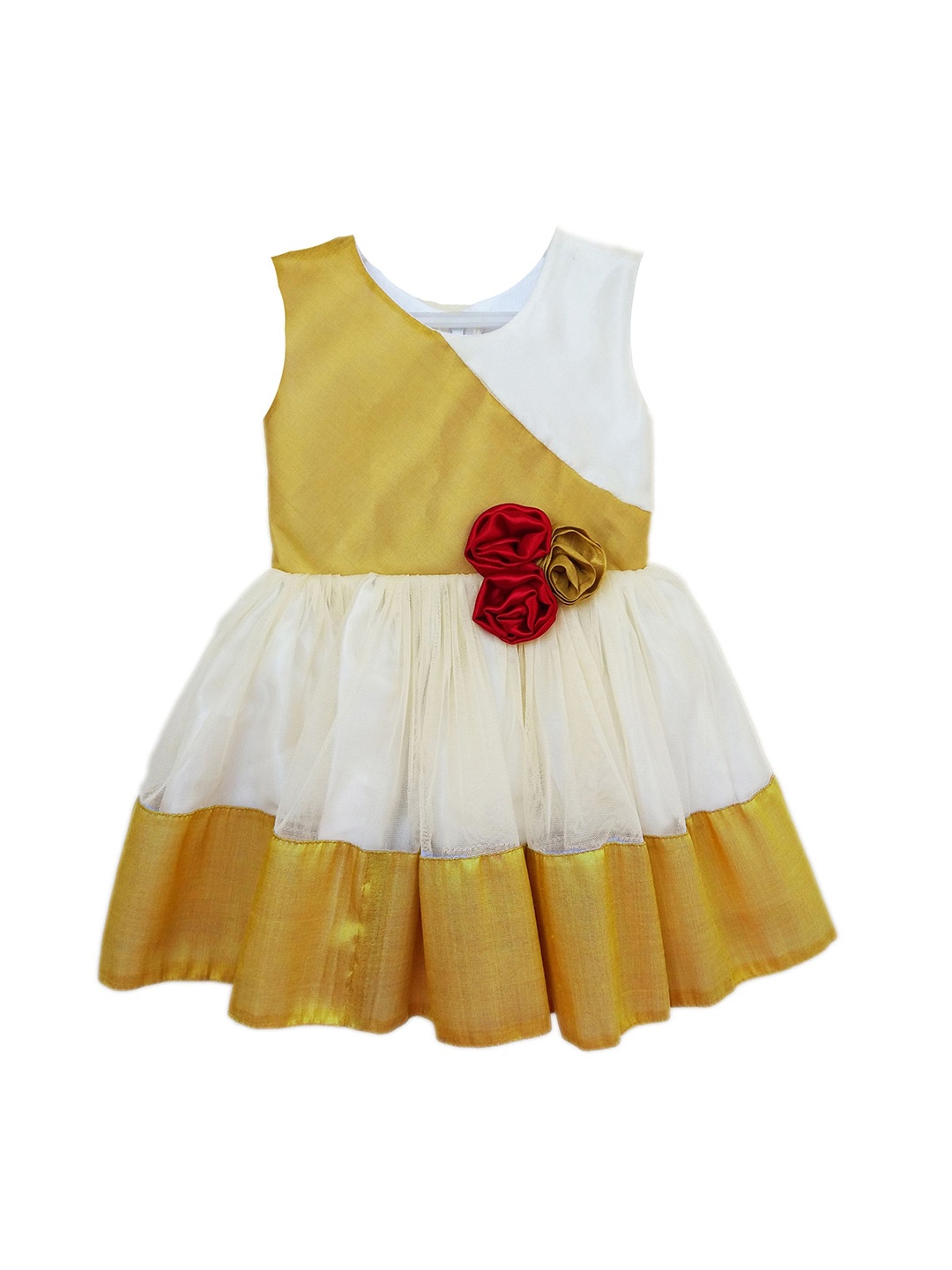 

STANWELLS KIDS Colourblocked Net Fit & Flare Dress With Applique Detail, Cream