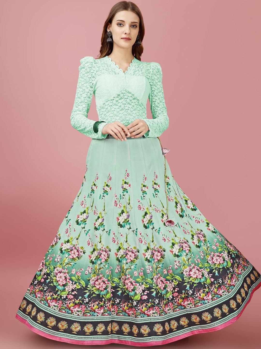 

SAPTRANGI Printed Flared Maxi Skirt, Green