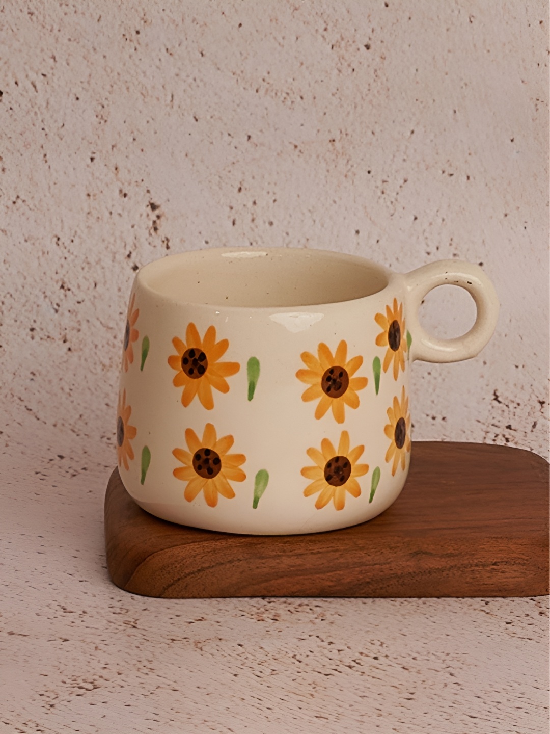 

NURTURE INDIA White & Yellow Printed Ceramic Glossy Mugs 300ml