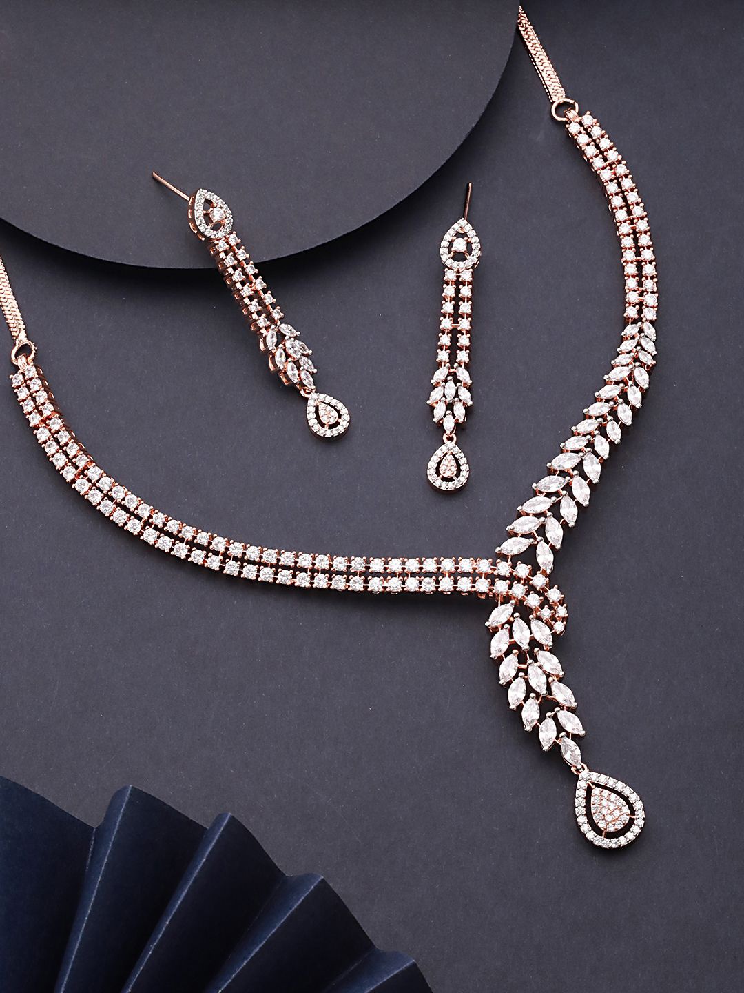 

Saraf RS Jewellery Rose Gold-Plated American Diamond-Studded Jewellery Set