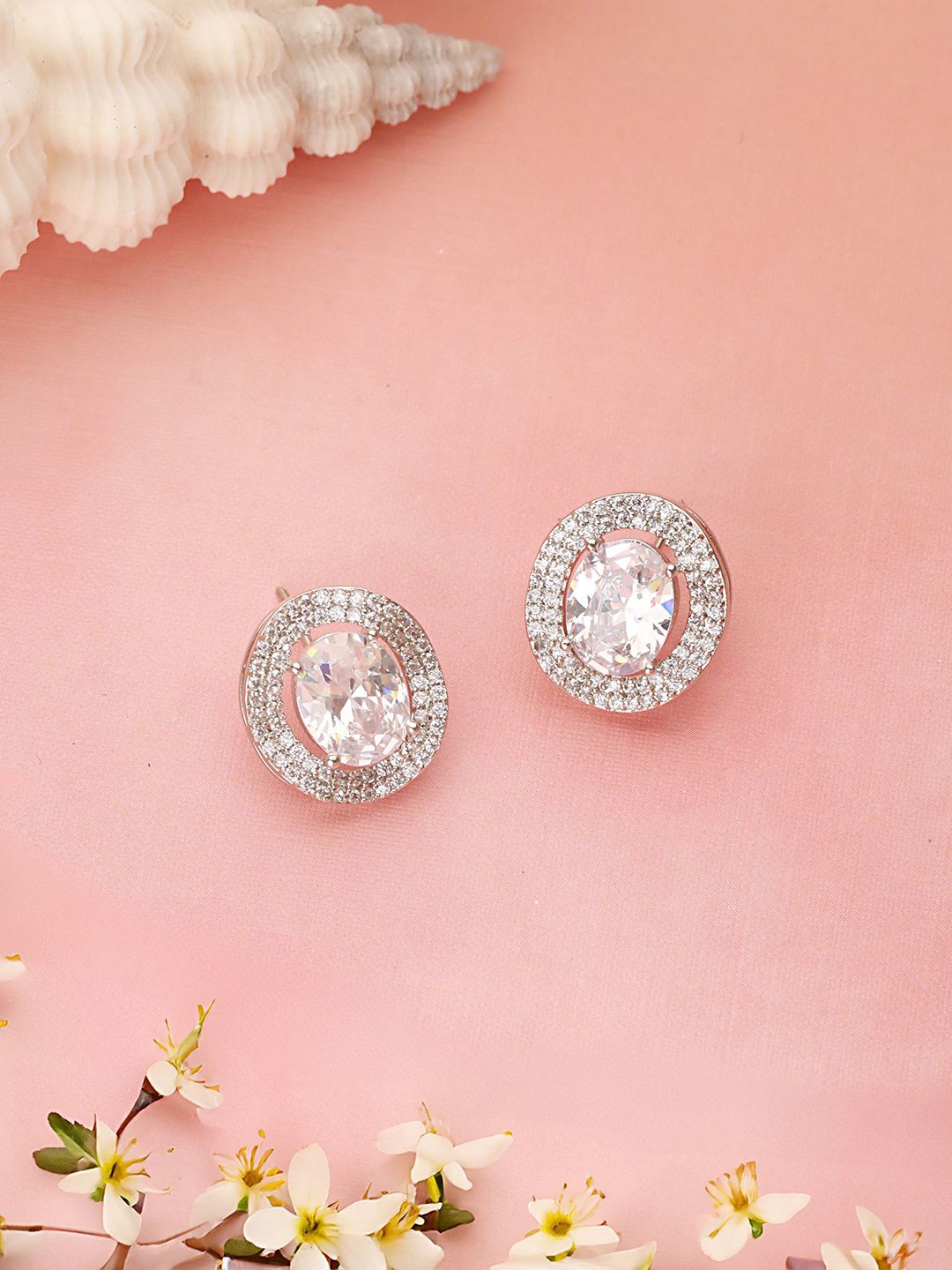 

Saraf RS Jewellery American Diamond Silver Plated Stud Earrings
