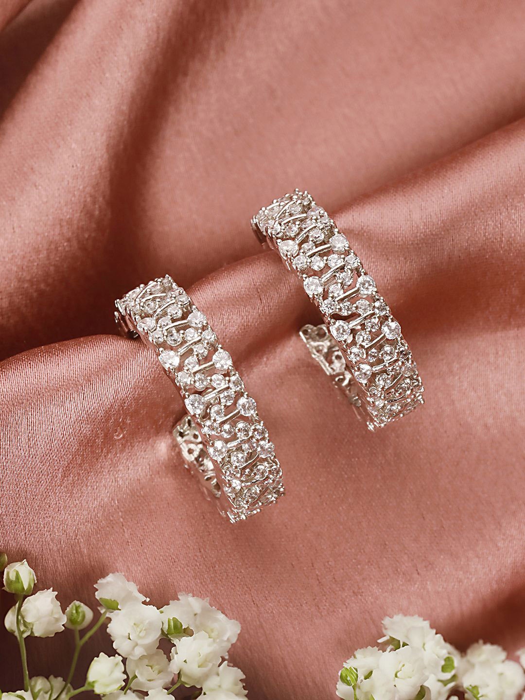 

Saraf RS Jewellery Silver-Plated Cubic Zirconia Circular Half Hoop Earrings