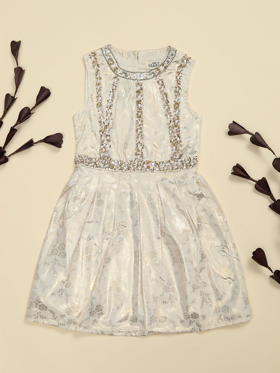 

HOUSE OF KKARMA Jacquard Fit & Flare Dress, Cream
