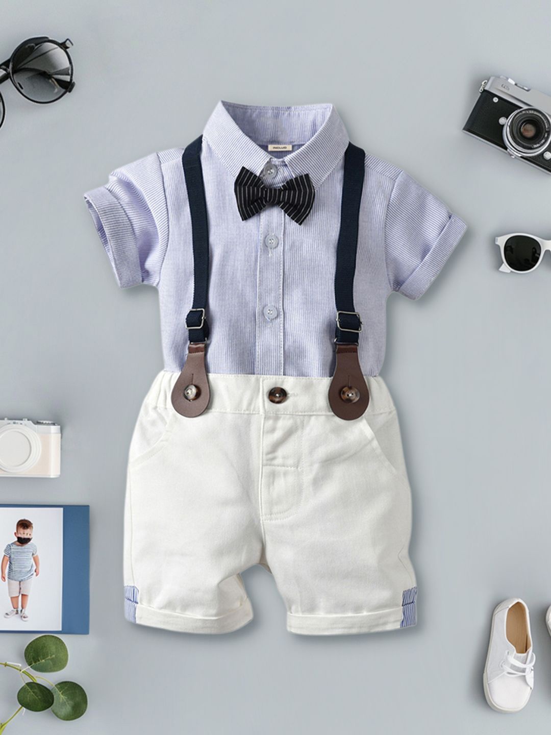 

INCLUD Boys Striped Shirt With Shorts, Blue