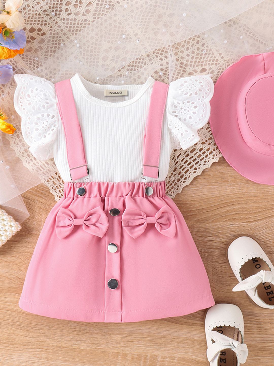 

INCLUD Girls Flared Sleeves Top With Trousers, Pink