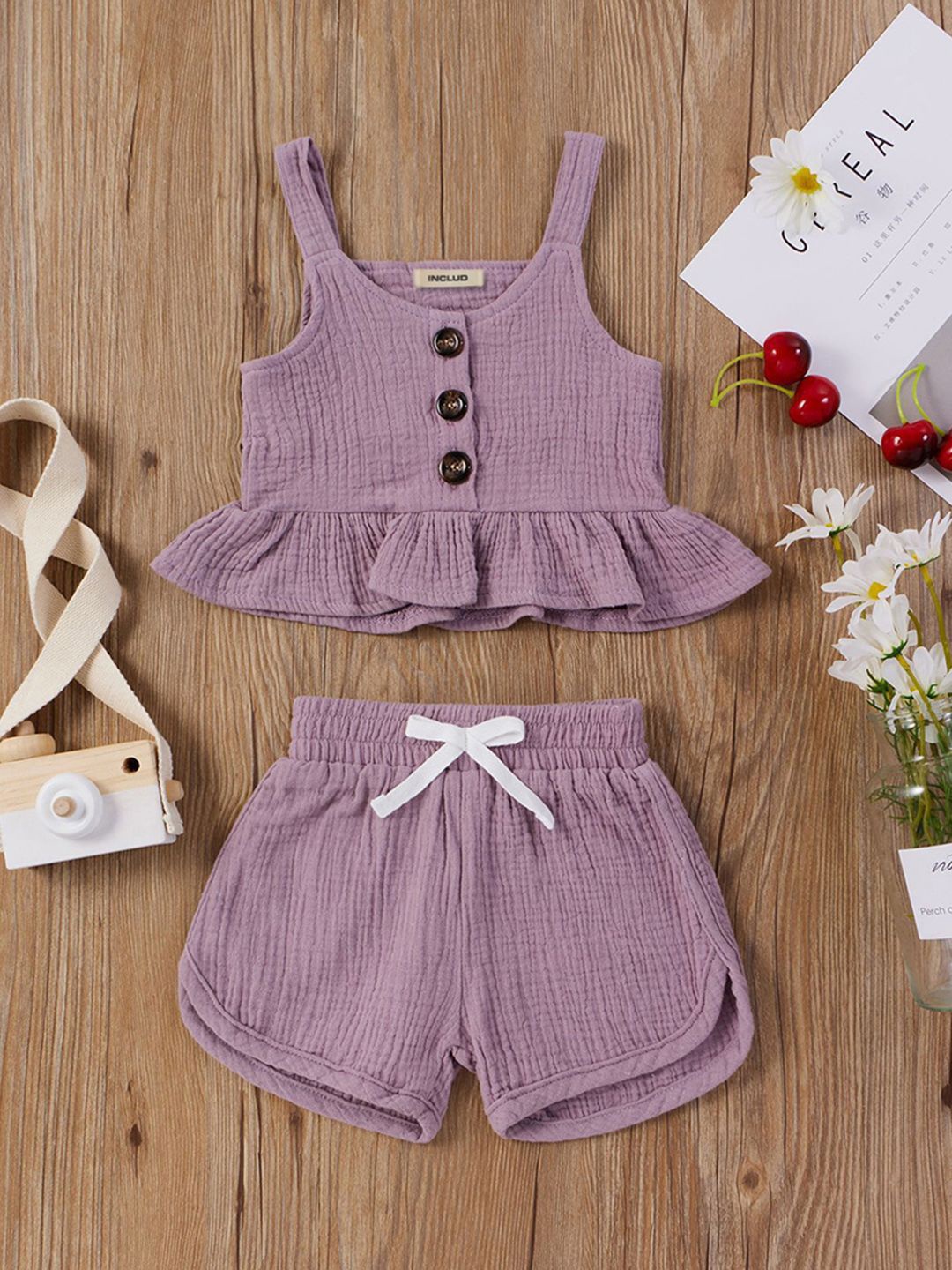 

INCLUD Girls Crepe Top with Shorts, Purple