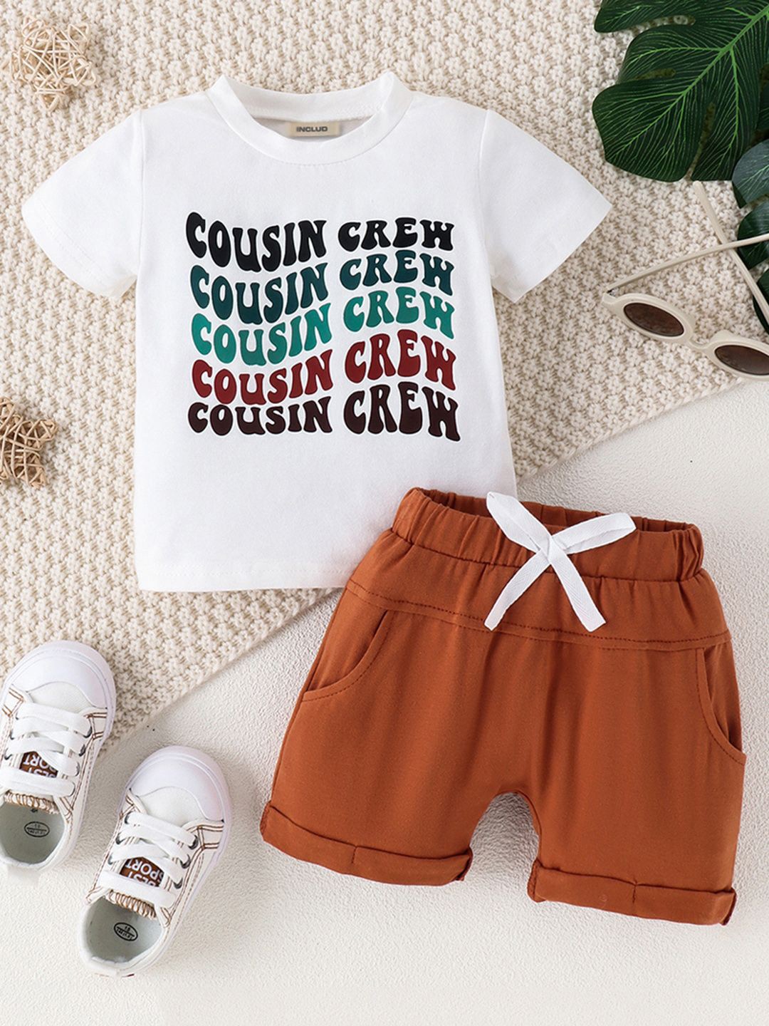 

INCLUD Boys Printed Round Neck T-shirt With Shorts, Brown