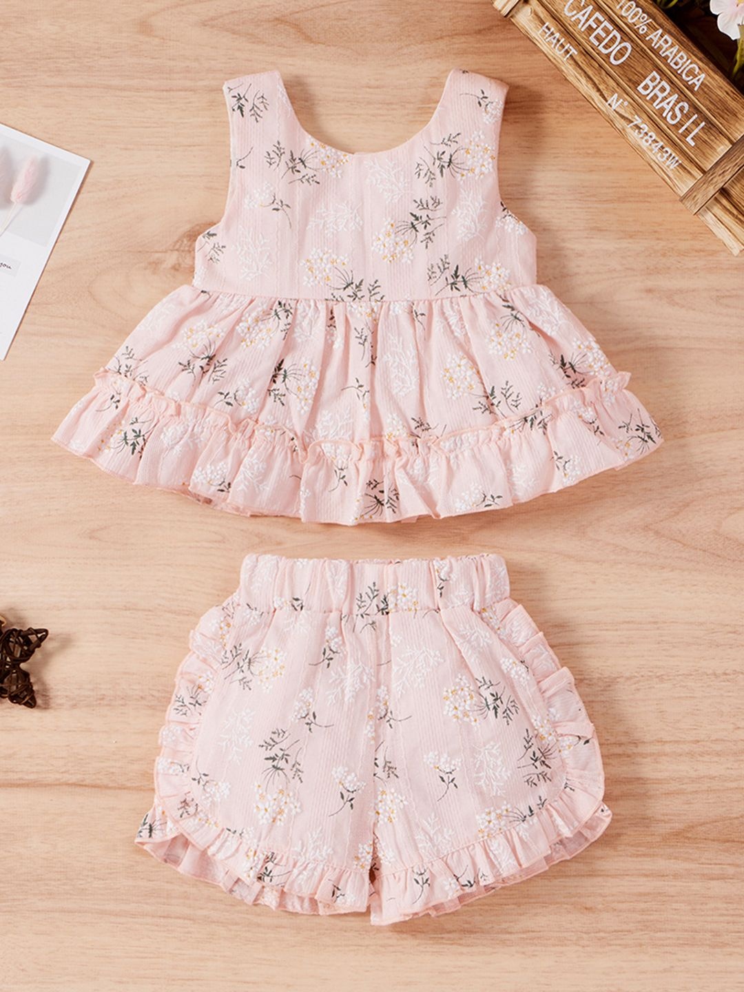 

INCLUD Girls Floral Printed Top with Shorts, Pink
