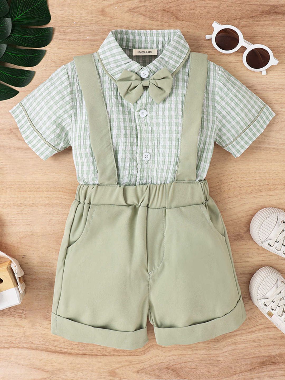 

INCLUD Boys Printed Short Sleeves Shirt with Shorts, Green