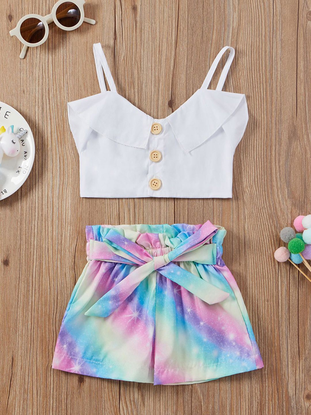 

INCLUD Girls Printed Top with Shorts, White