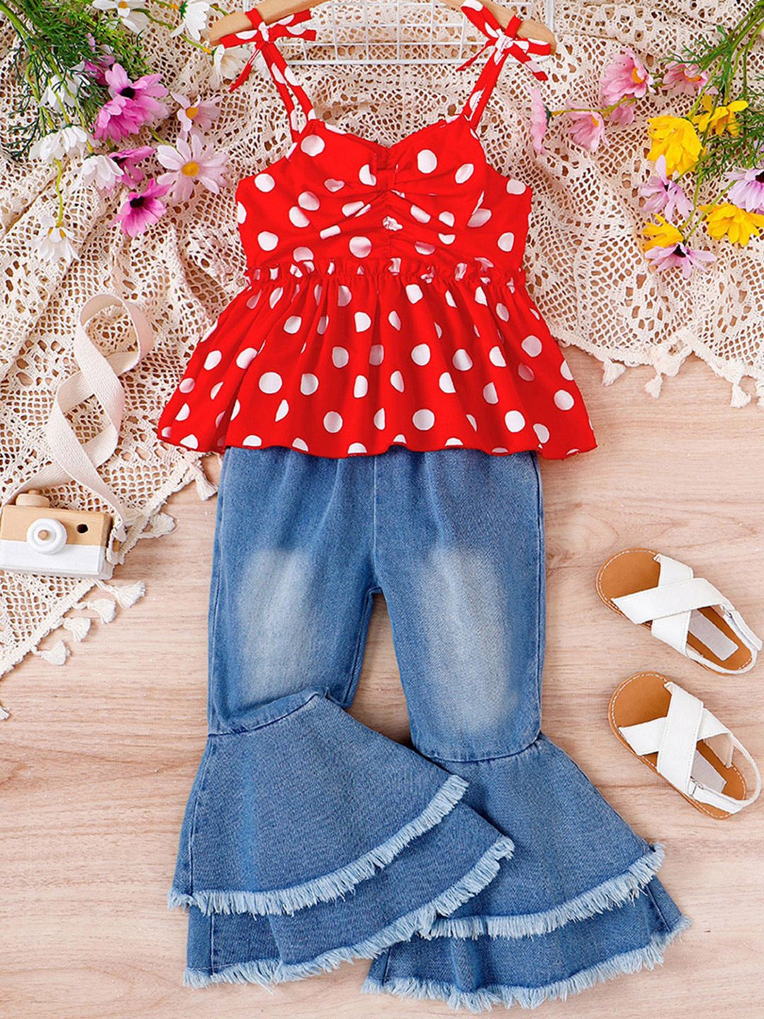 

INCLUD Girls Printed Top with Trousers, Red