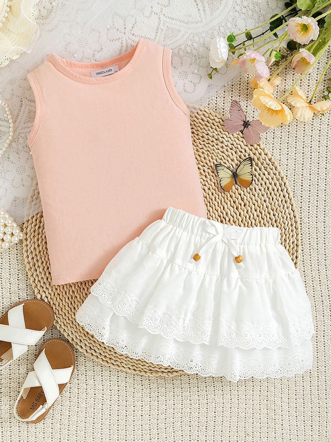 

INCLUD Girls Sleeveless Top With Skirt, Pink