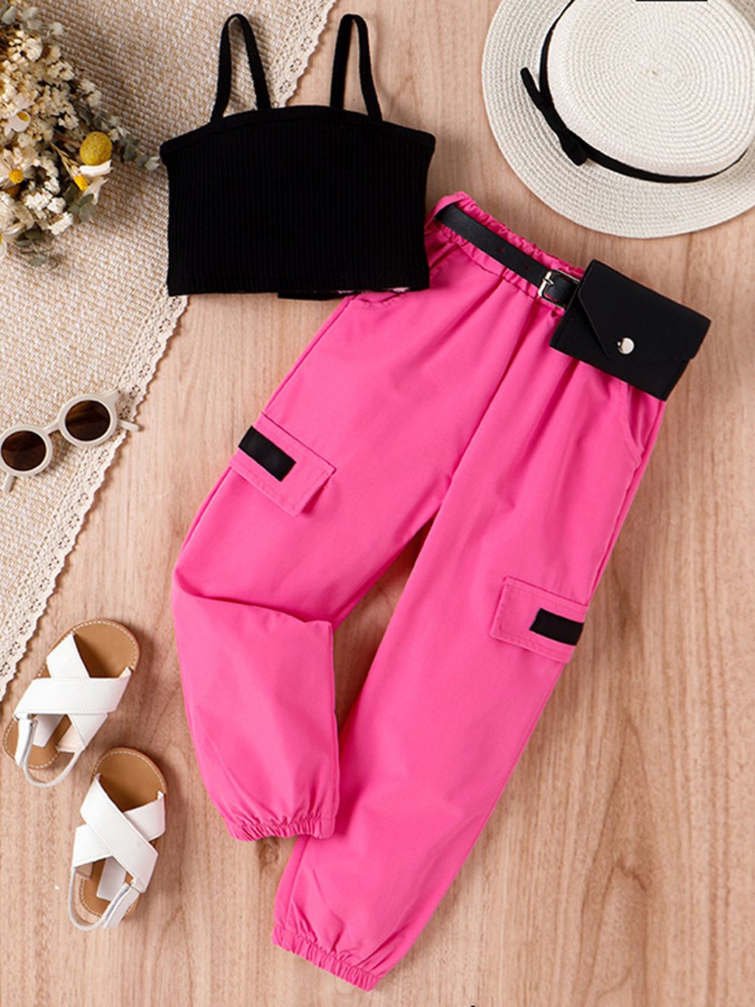 

INCLUD Girls Sleeveless Top With Trousers, Pink