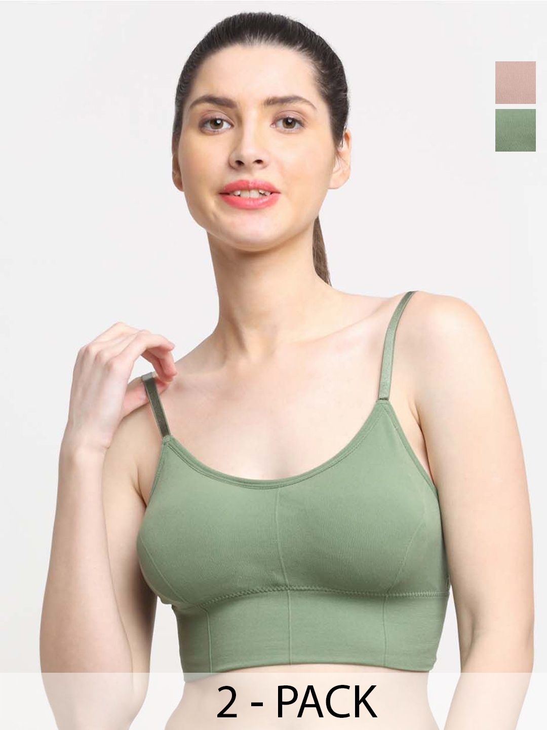 

Friskers Pack Of 2 Lightly Padded Anti Bacterial T-shirt Bras, Olive