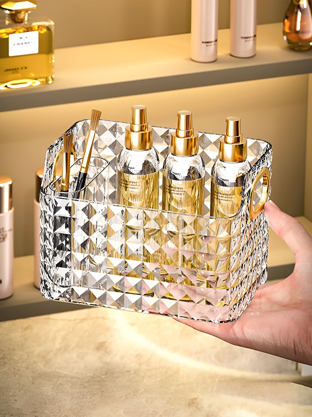 

Kuber Industries Transparent Self Design Makeup Organiser
