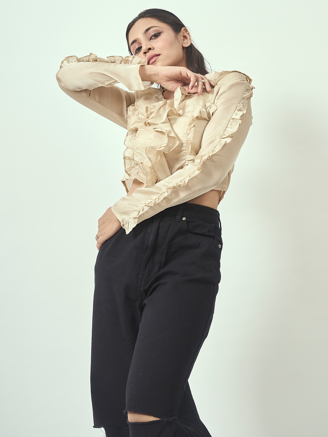 

D BIAS Floral Print Satin Top, Off white