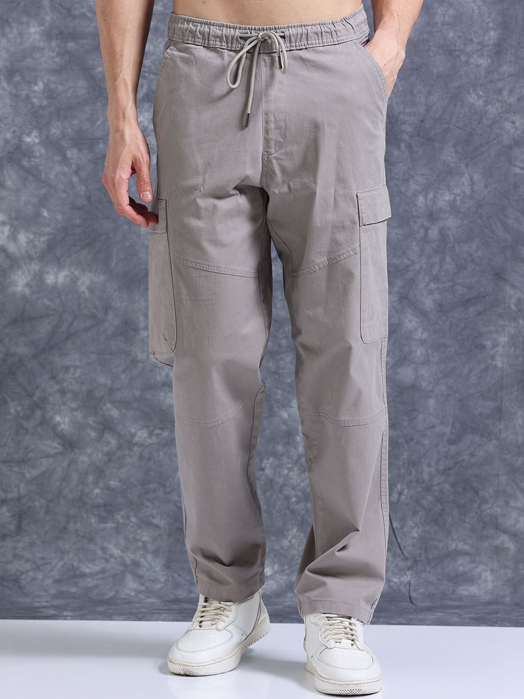 

The Roadster Lifestyle Co Pure Cotton Relaxed-Fit Cargos Trousers, Silver