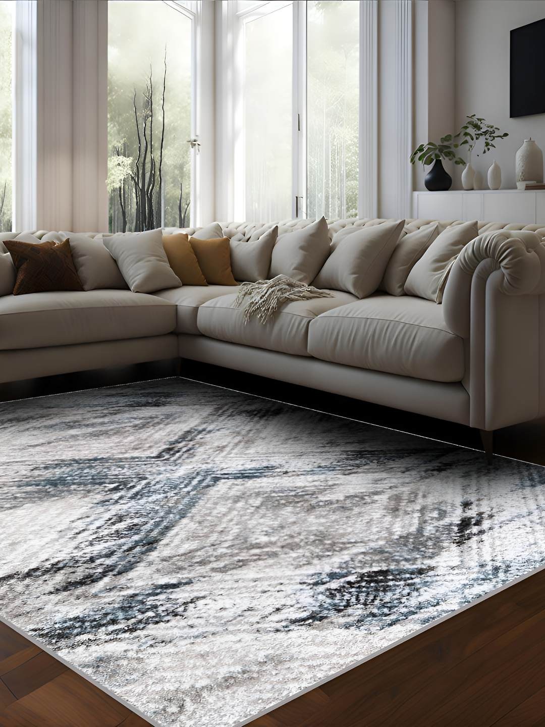 

Sapana Carpet-Mats Grey & Blue Abstract Printed Anti Skid Contemporary Carpet