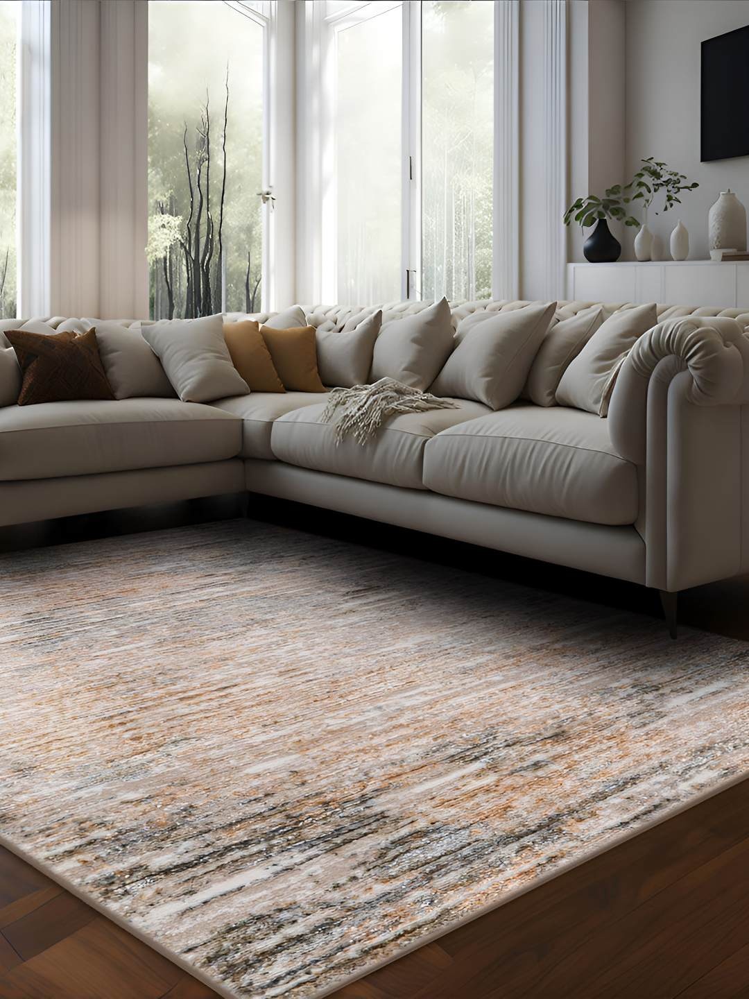 

Sapana Carpet-Mats Beige Abstract Anti-Skid Carpet