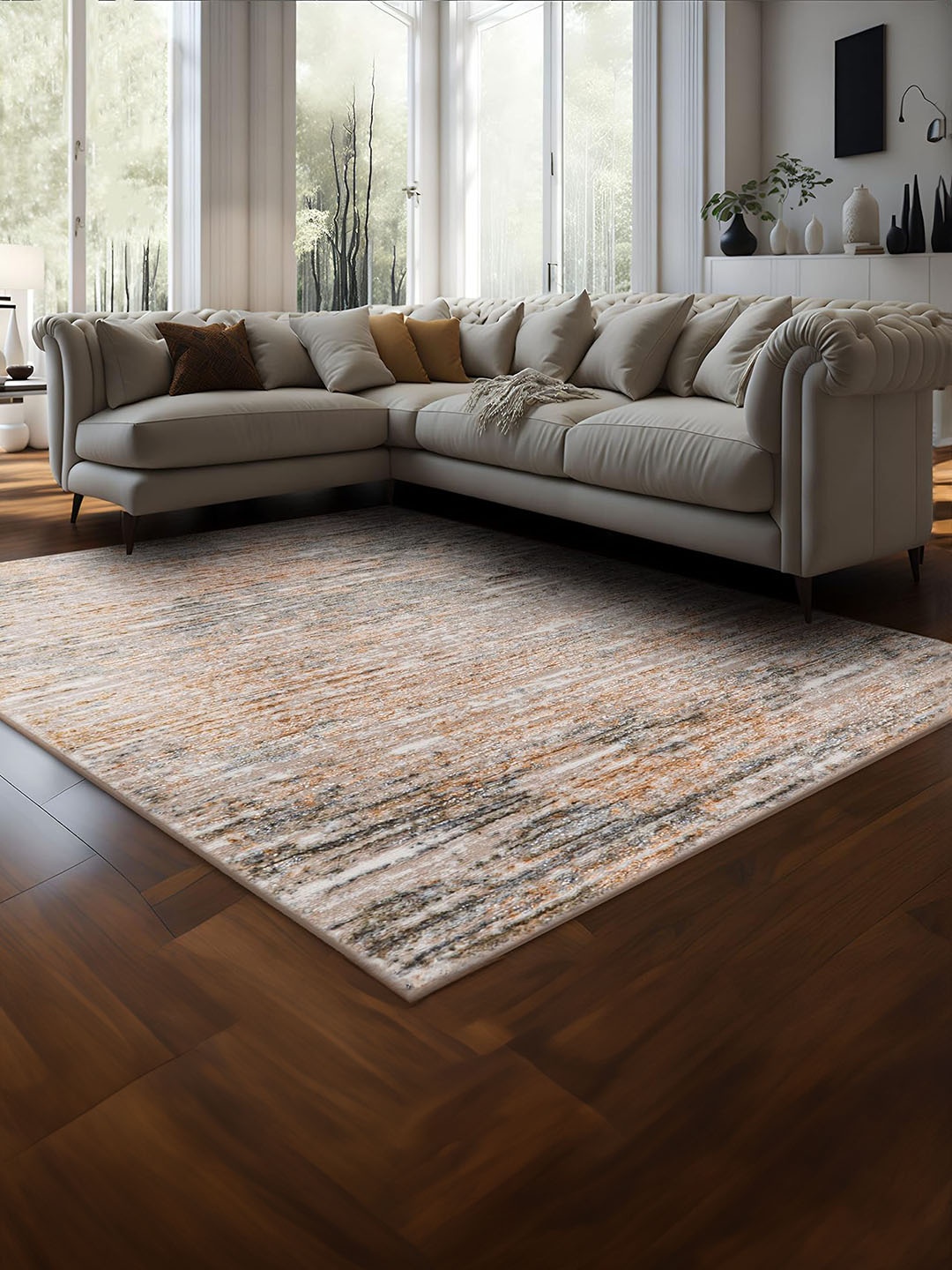 

Sapana Carpet-Mats Beige & Grey Abstract Anti-Skid Contemporary Carpet