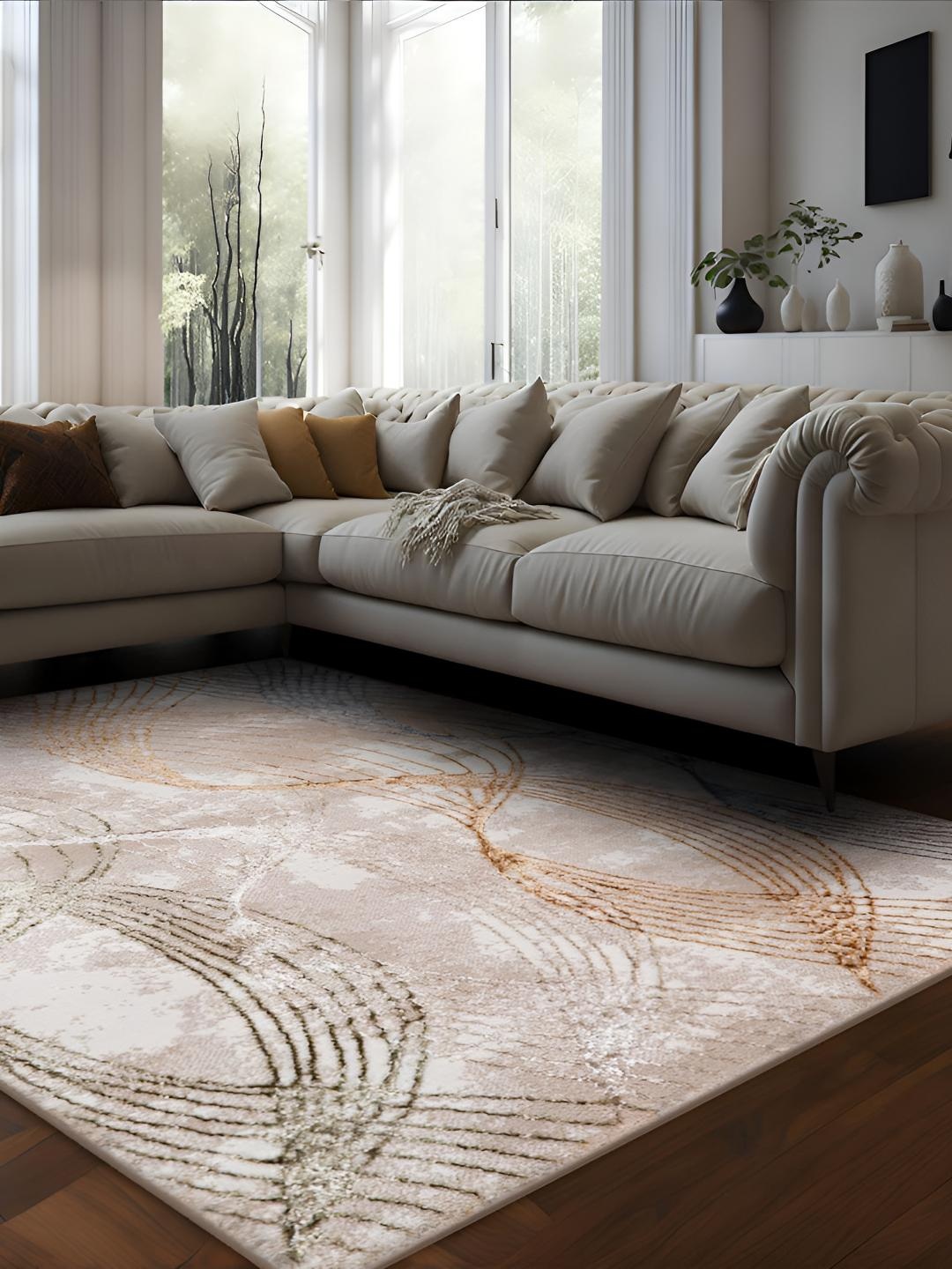 

Sapana Carpet-Mats Beige & Blue Abstract Printed Anti Skid Contemporary Carpet