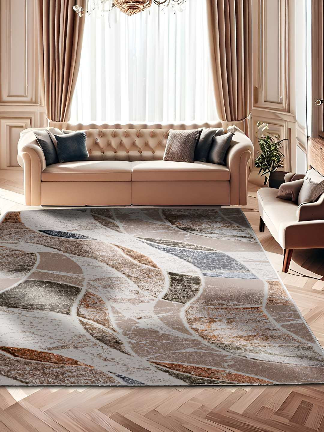 

Sapana Carpet-Mats Beige Abstract Contemporary Anti-Skid Carpet