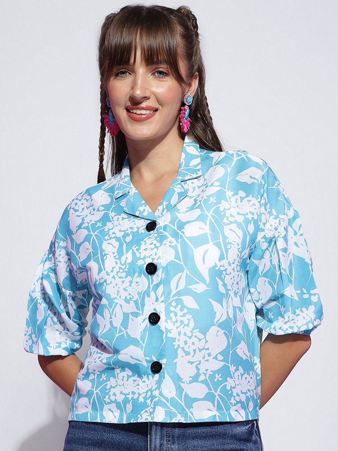 

DressBerry Women Floral Print Shirt Style Top, Blue