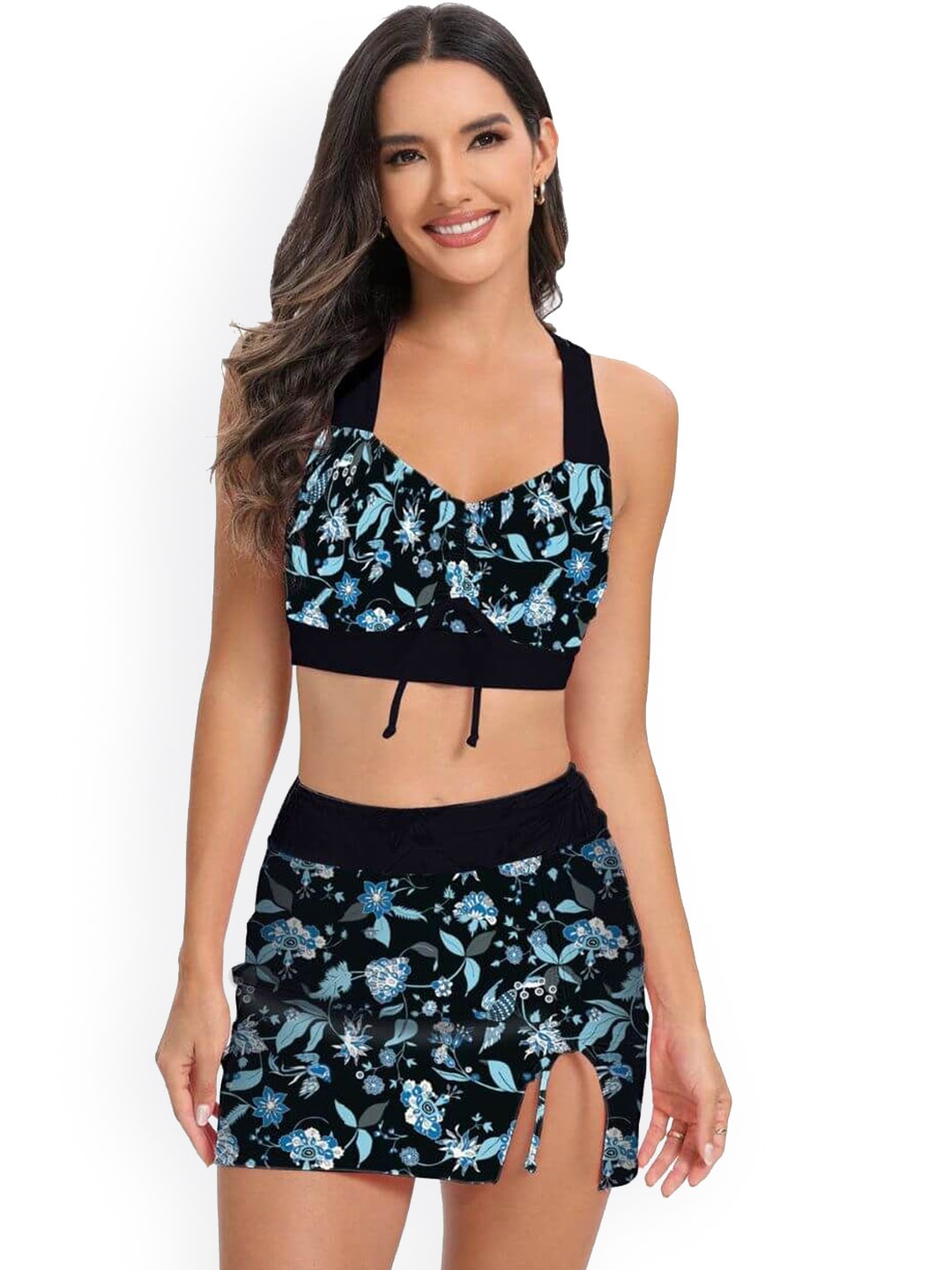 

FancyPants 3Pcs Printed Swimwear Cover up Set, Black
