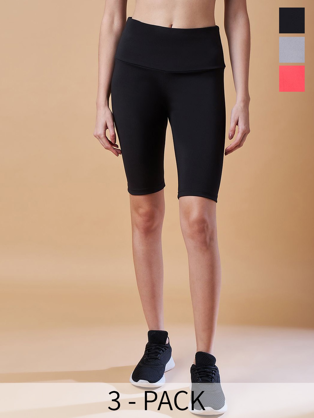 

COLOR CAPITAL Pack Of 3 Antimicrobial Above Knee Length Sports Tights, Black