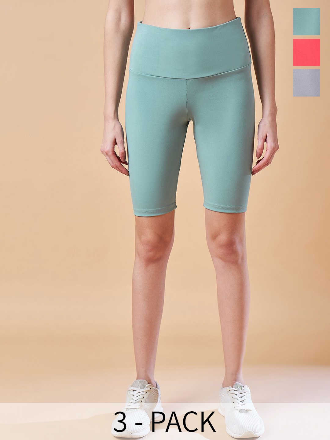 

COLOR CAPITAL Pack Of 3 Antimicrobial Above Knee Length Sports Tights, Green