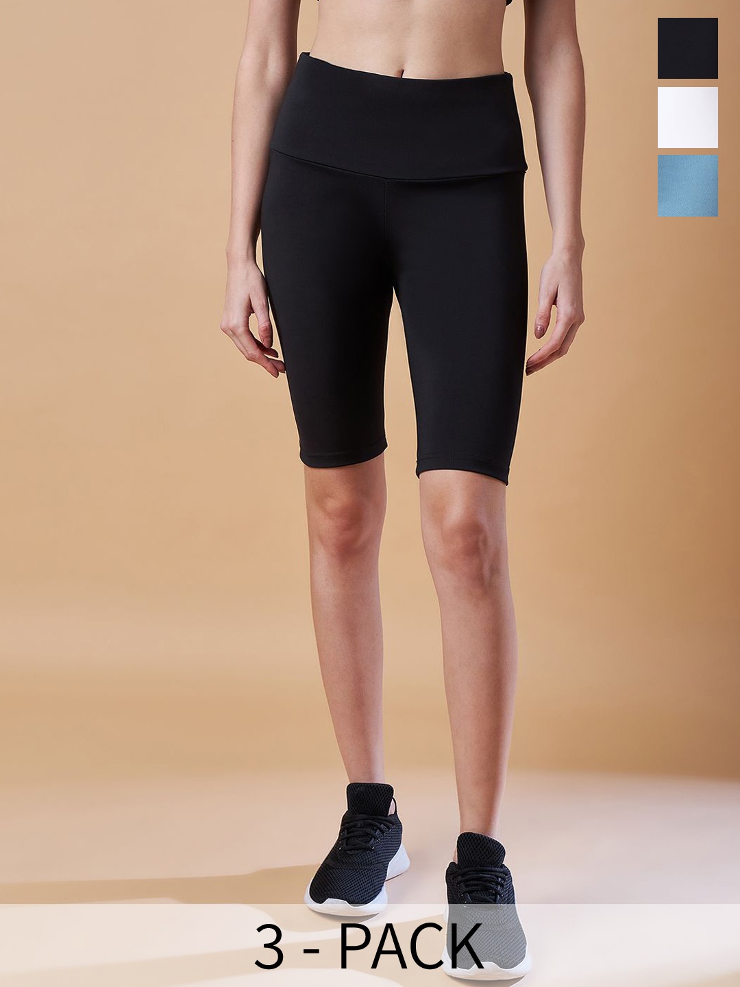 

COLOR CAPITAL Pack Of 3 Antimicrobial Above Knee Length Sports Tights, Black