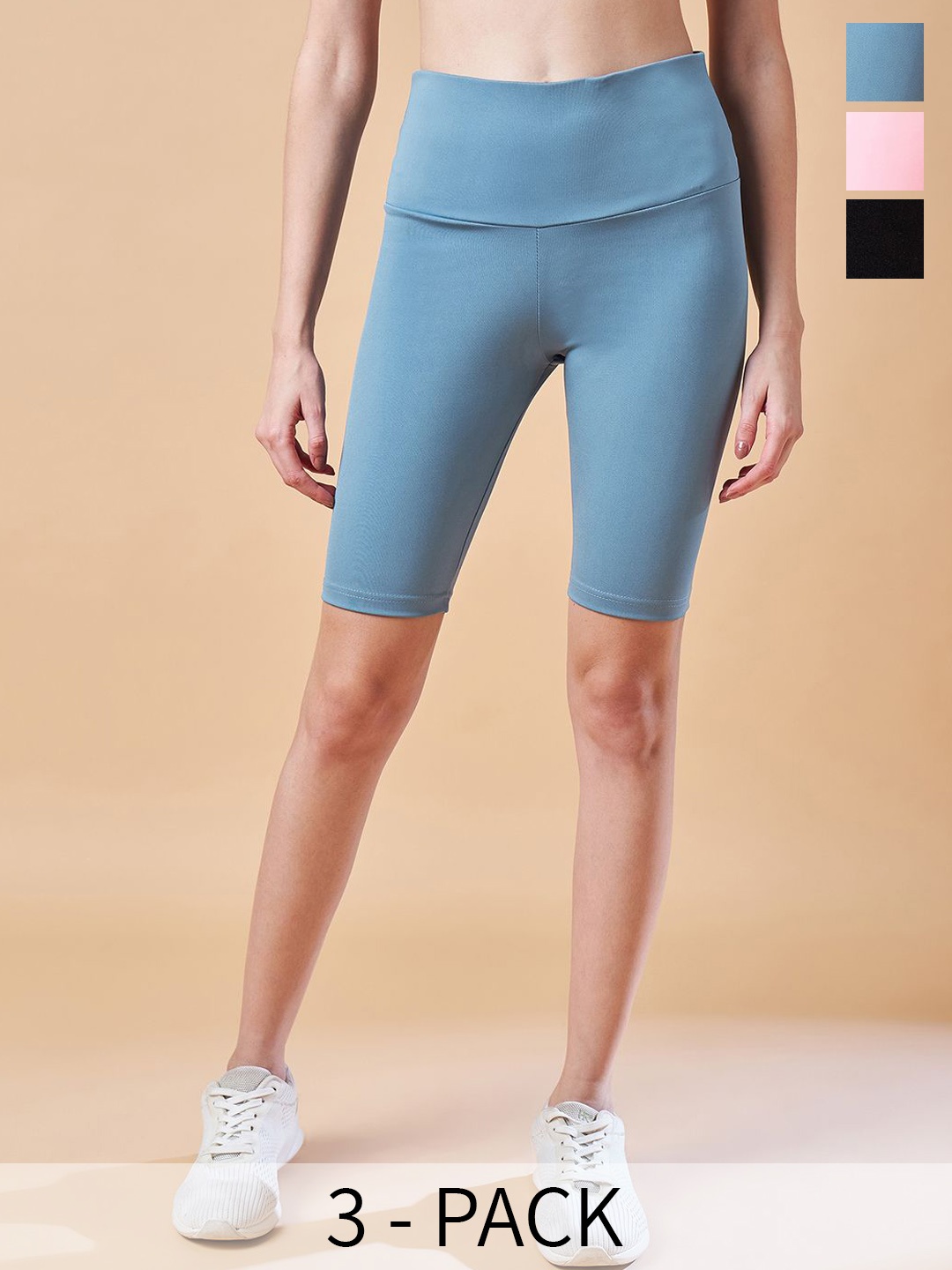 

COLOR CAPITAL Pack Of 3 Antimicrobial Above Knee Length Sports Tights, Black