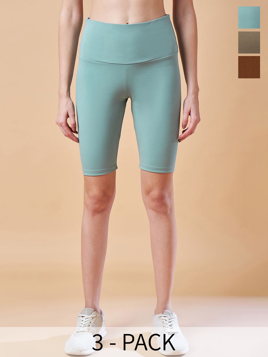 

COLOR CAPITAL Pack Of 3 Antimicrobial Above Knee Length Sports Tights, Brown