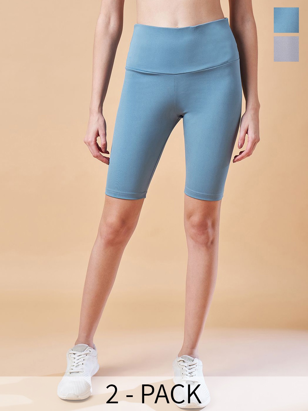 

COLOR CAPITAL Women Pack Of 2 Antimicrobial Above Knee Length Sports Tights, Teal