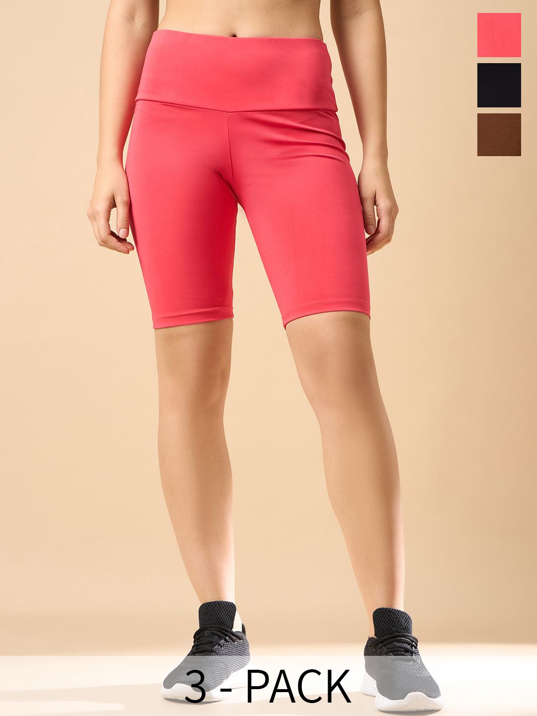 

COLOR CAPITAL Women Pack Of 3 Antimicrobial Above Knee-Length Tights, Red