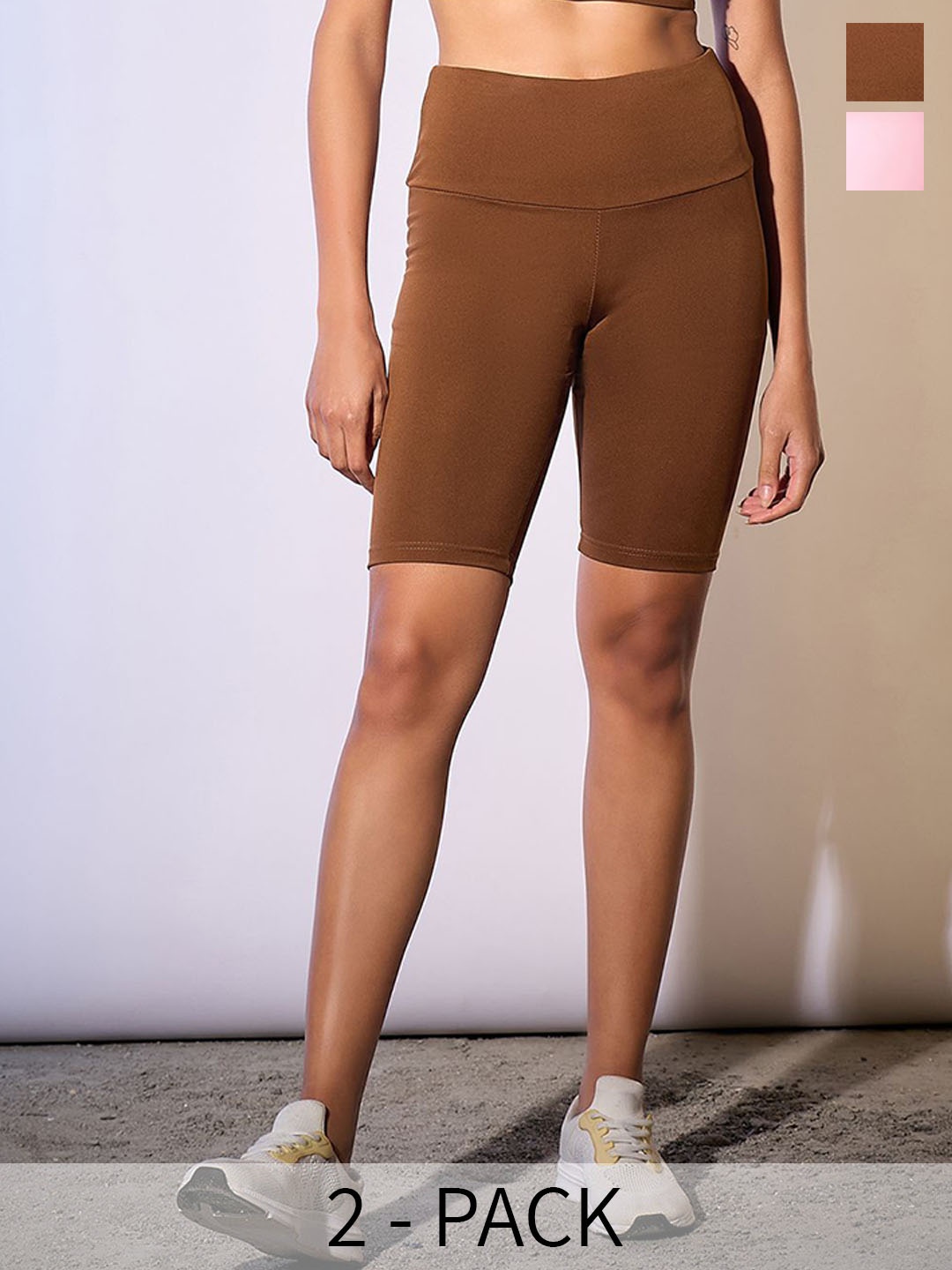 COLOR CAPITAL Women Pack Of 2 Above Knee Length Antimicrobial Tights, Brown