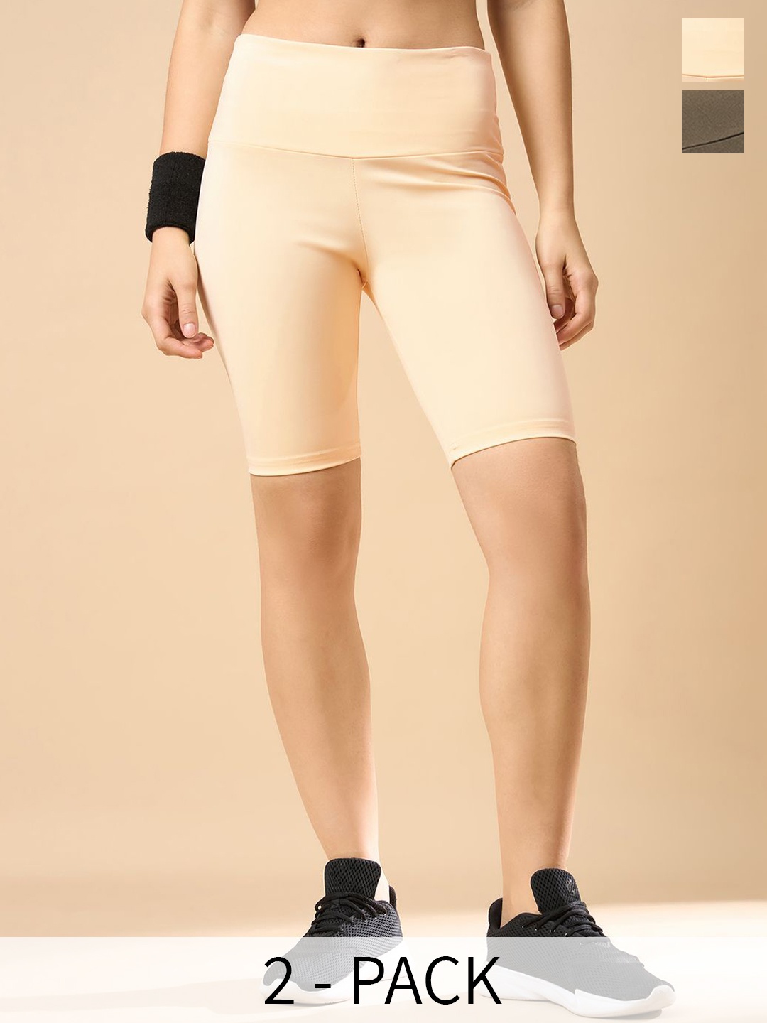 

COLOR CAPITAL Women Pack Of 2 Antimicrobial Above Knee Length Tights, Cream