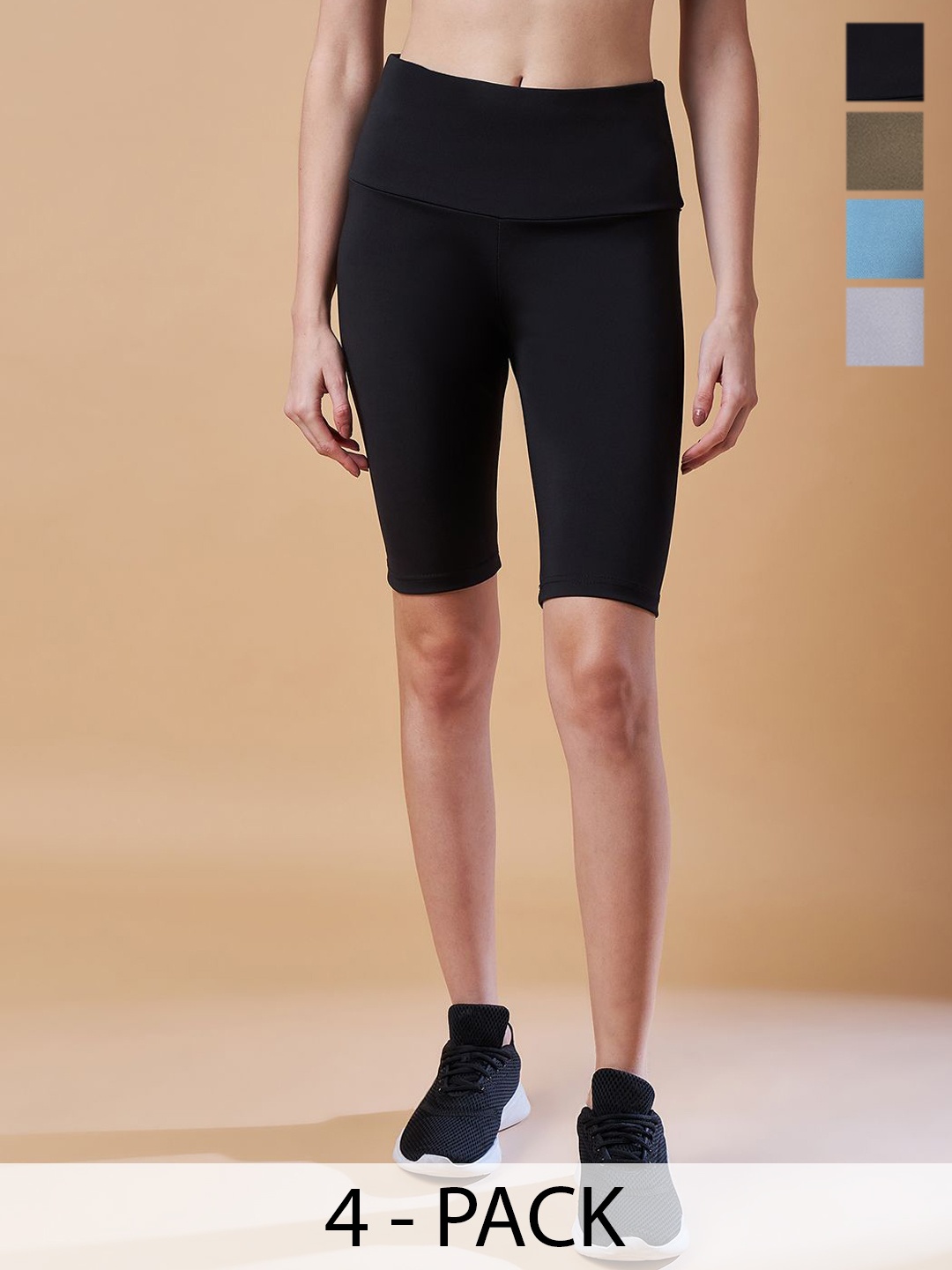 

COLOR CAPITAL Women Pack Of 4 Above Knee Length Antimicrobial Tights, Black