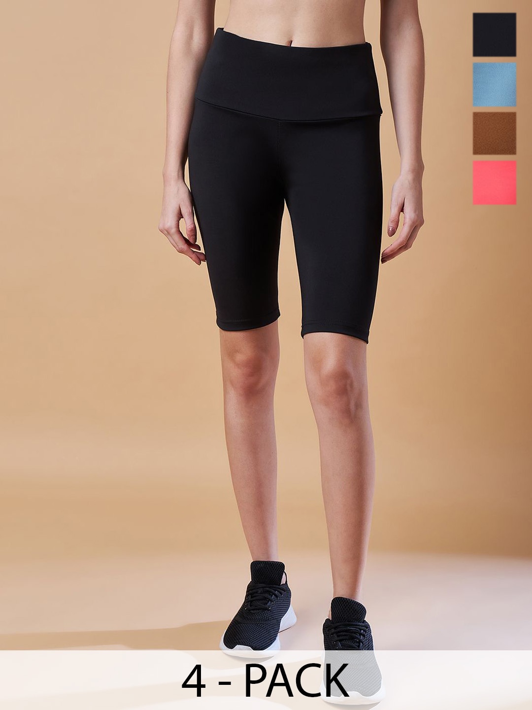 

COLOR CAPITAL Women Pack of 4 Antimicrobial Above Knee Length Sports Tights, Black