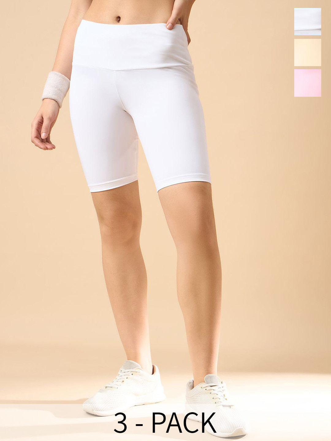 

COLOR CAPITAL Women Pack Of 3 Above Knee Length Antimicrobial Tights, Cream