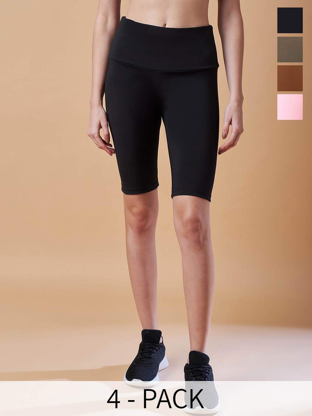 

COLOR CAPITAL Women Pack Of 4 Antimicrobial Above Knee Length Tights, Black
