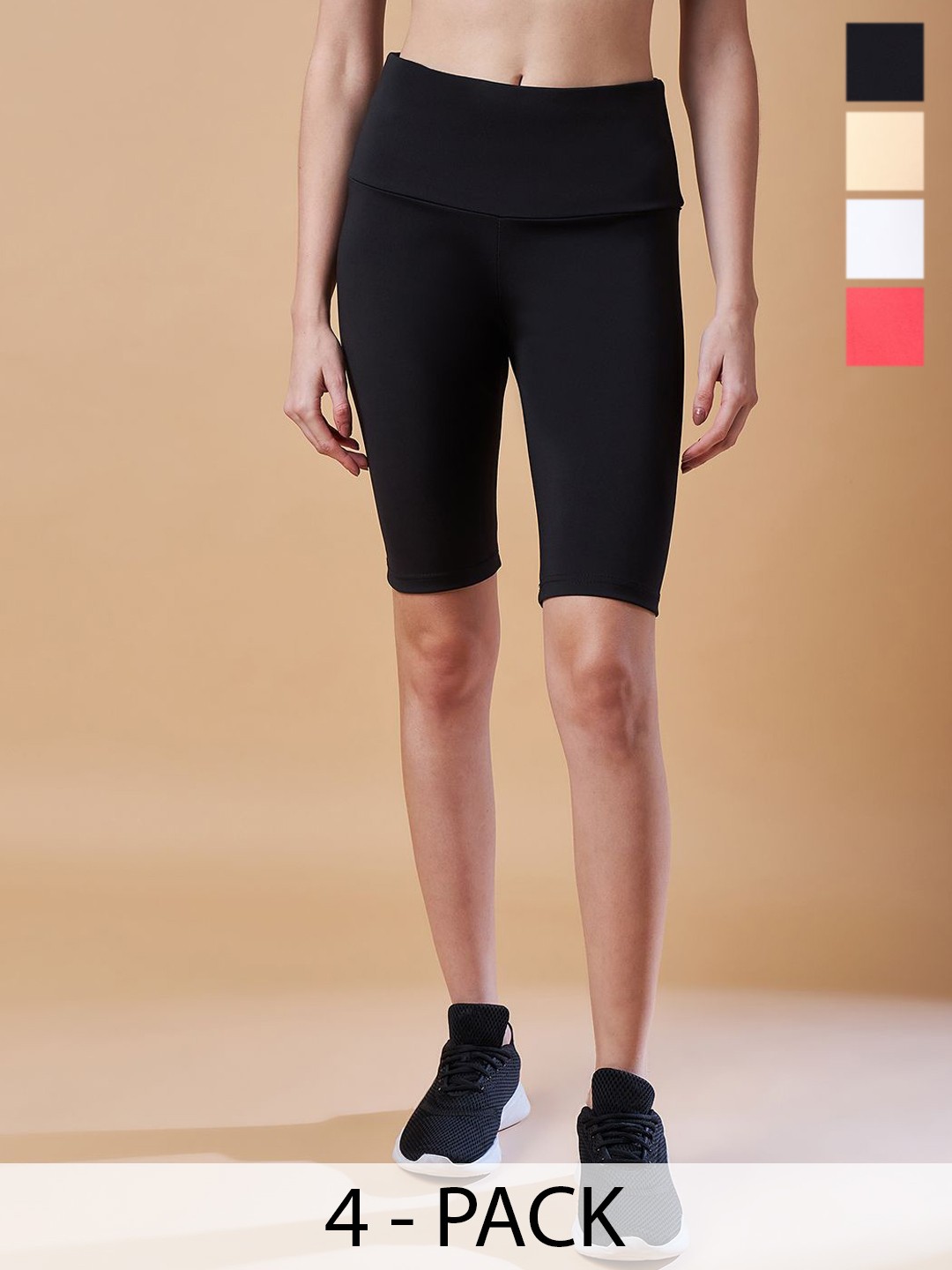 

COLOR CAPITAL Women Pack Of 4 Above Knee Length Antimicrobial Tights, Black