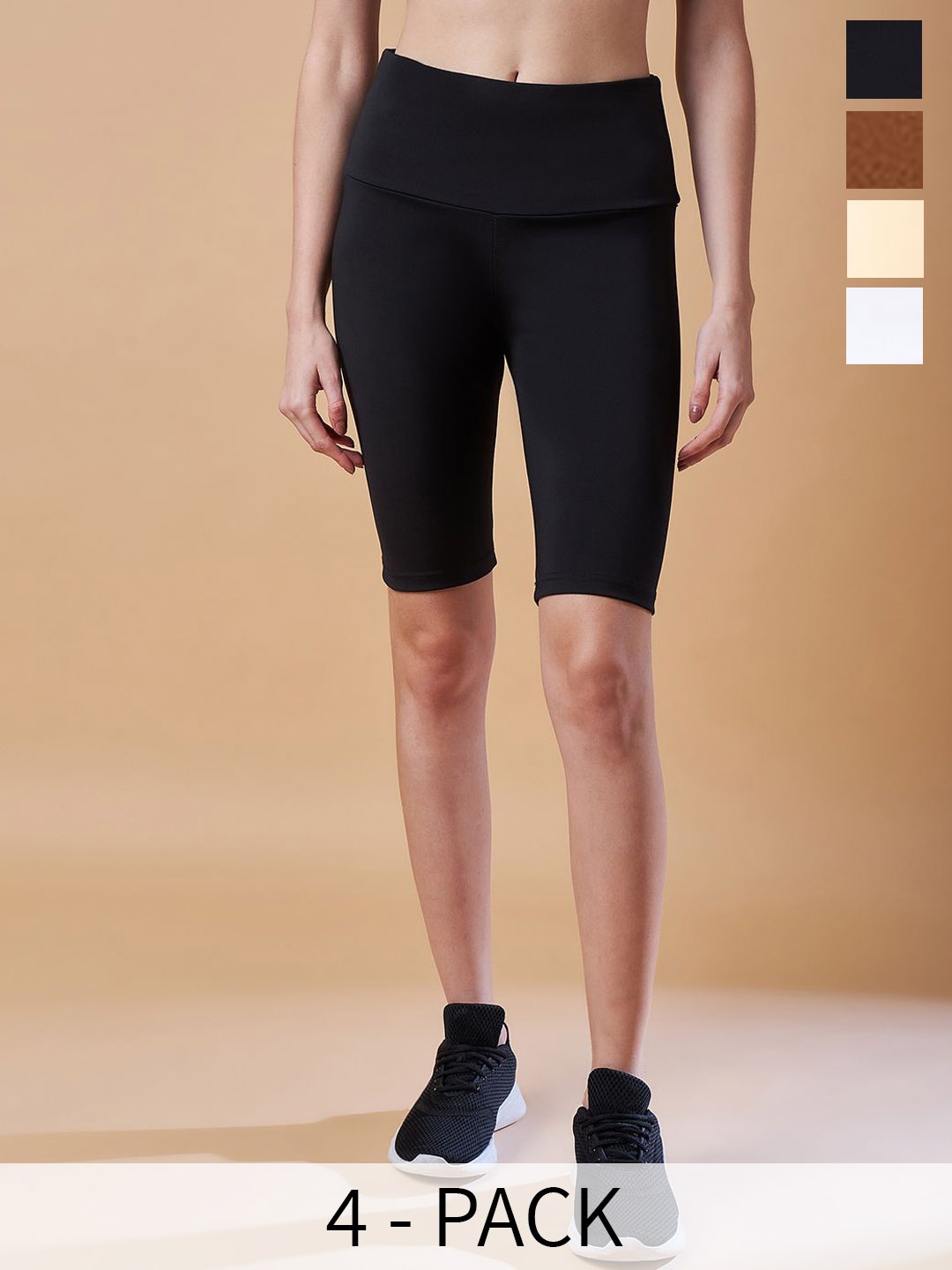 

COLOR CAPITAL Women Pack of 4 Antimicrobial Above Knee Length Sports Tights, Black