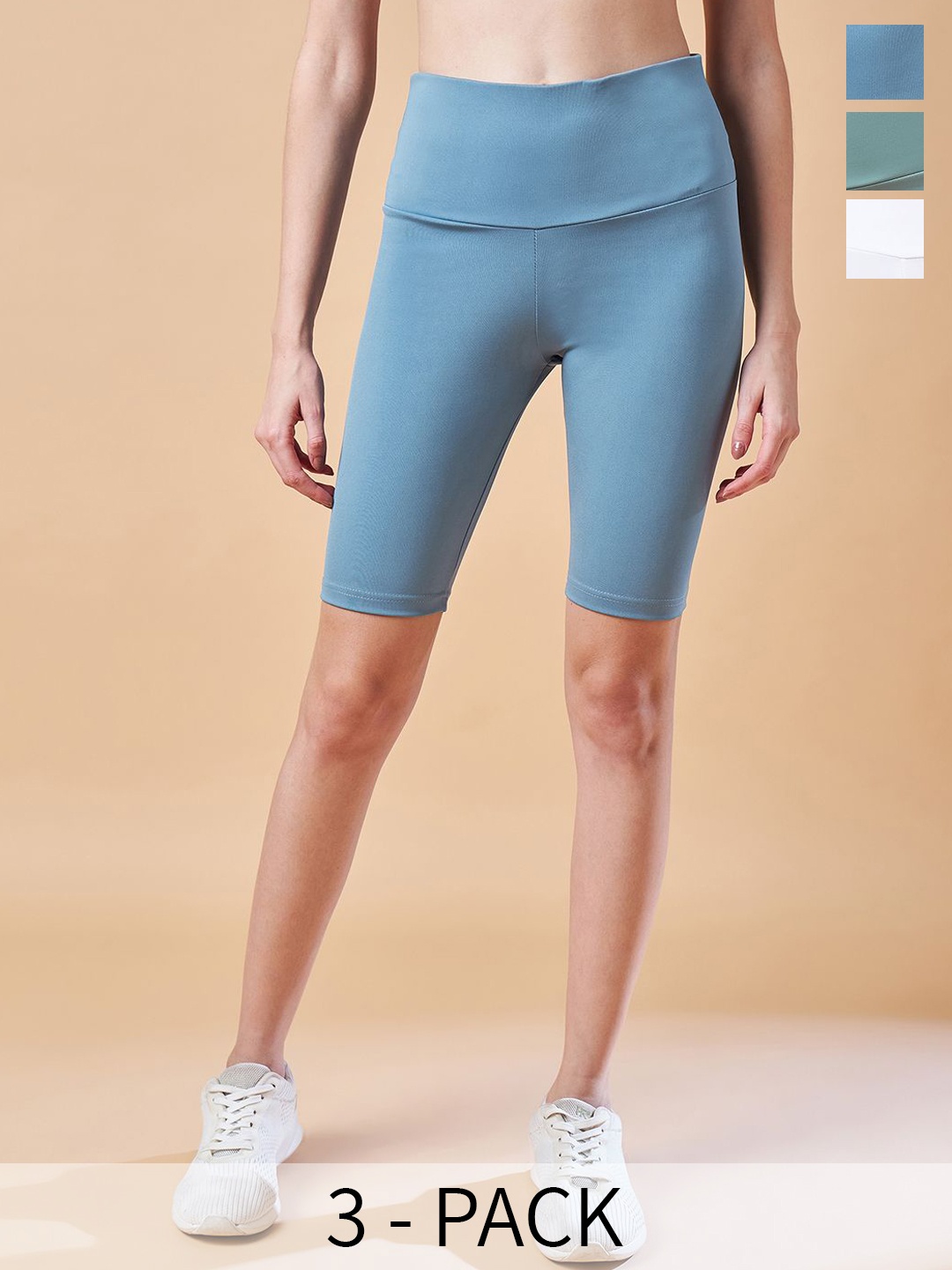 COLOR CAPITAL Women Pack Of 3 Antimicrobial Above Knee Length Tights, Green