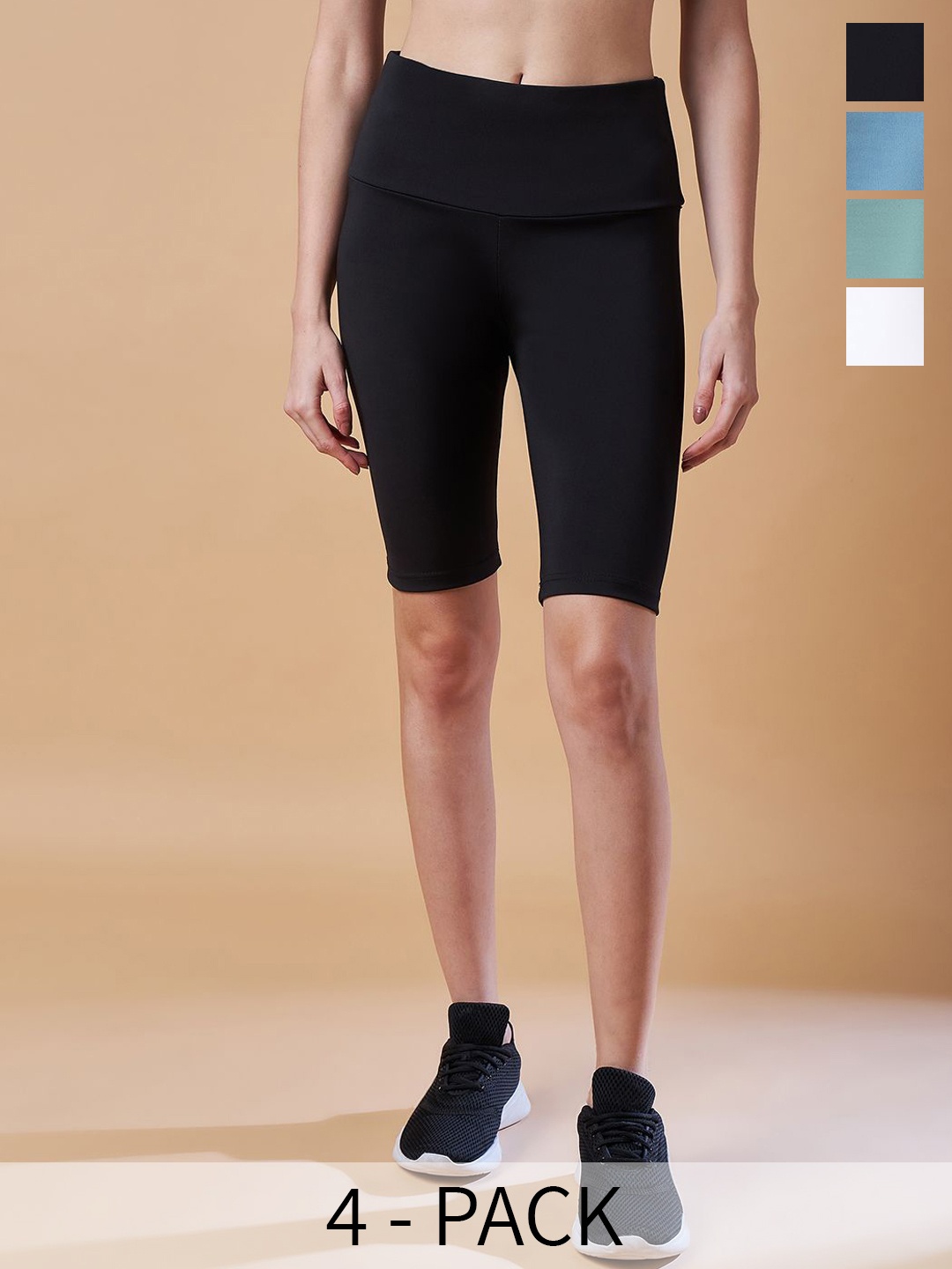 

COLOR CAPITAL Women Pack Of 4 Antimicrobial Above Knee Length Sports Tights, Black