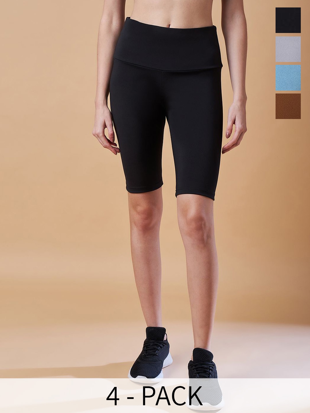 

COLOR CAPITAL Women Pack of 4 Antimicrobial Above Knee Length Sports Tights, Black