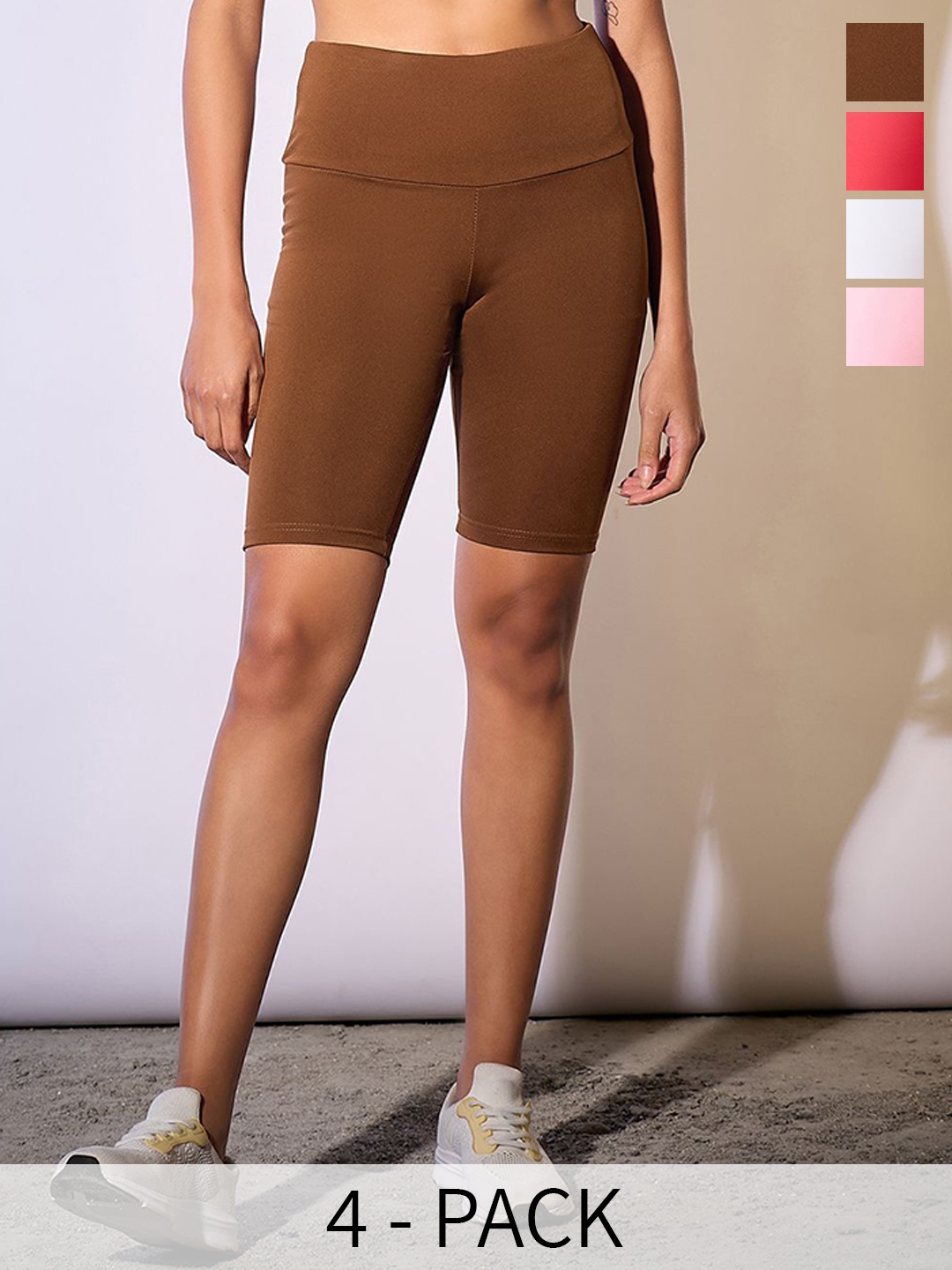 

COLOR CAPITAL Women Pack Of 4 Above Knee Length Antimicrobial Tights, Brown