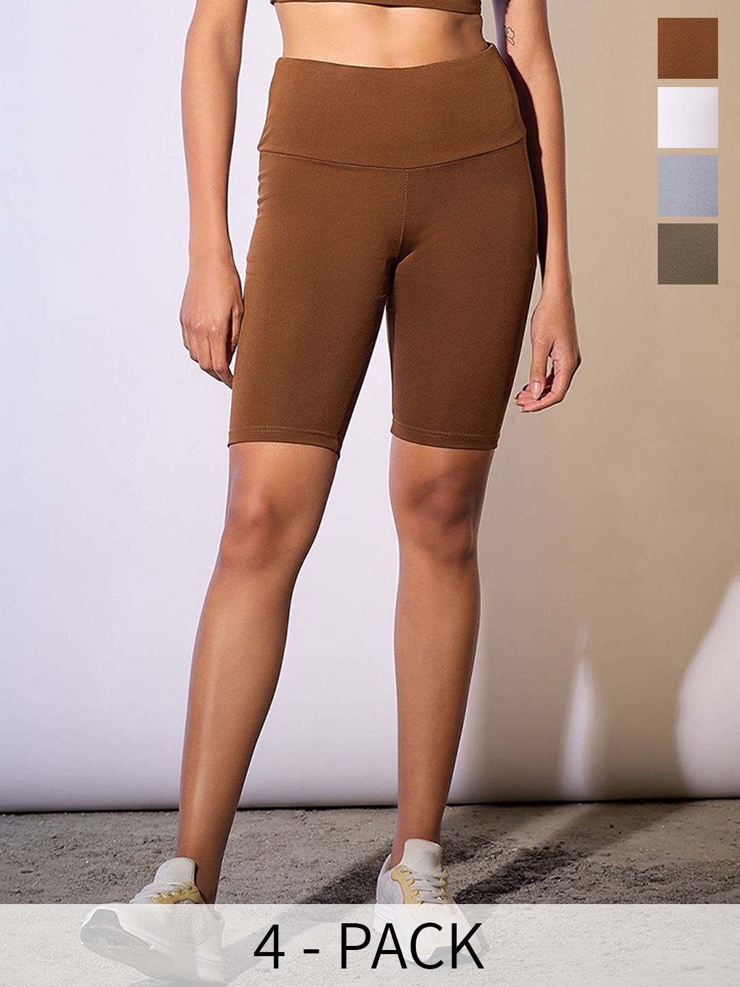 

COLOR CAPITAL Women Pack Of 4 Antimicrobial Above Knee Length Tights, Brown