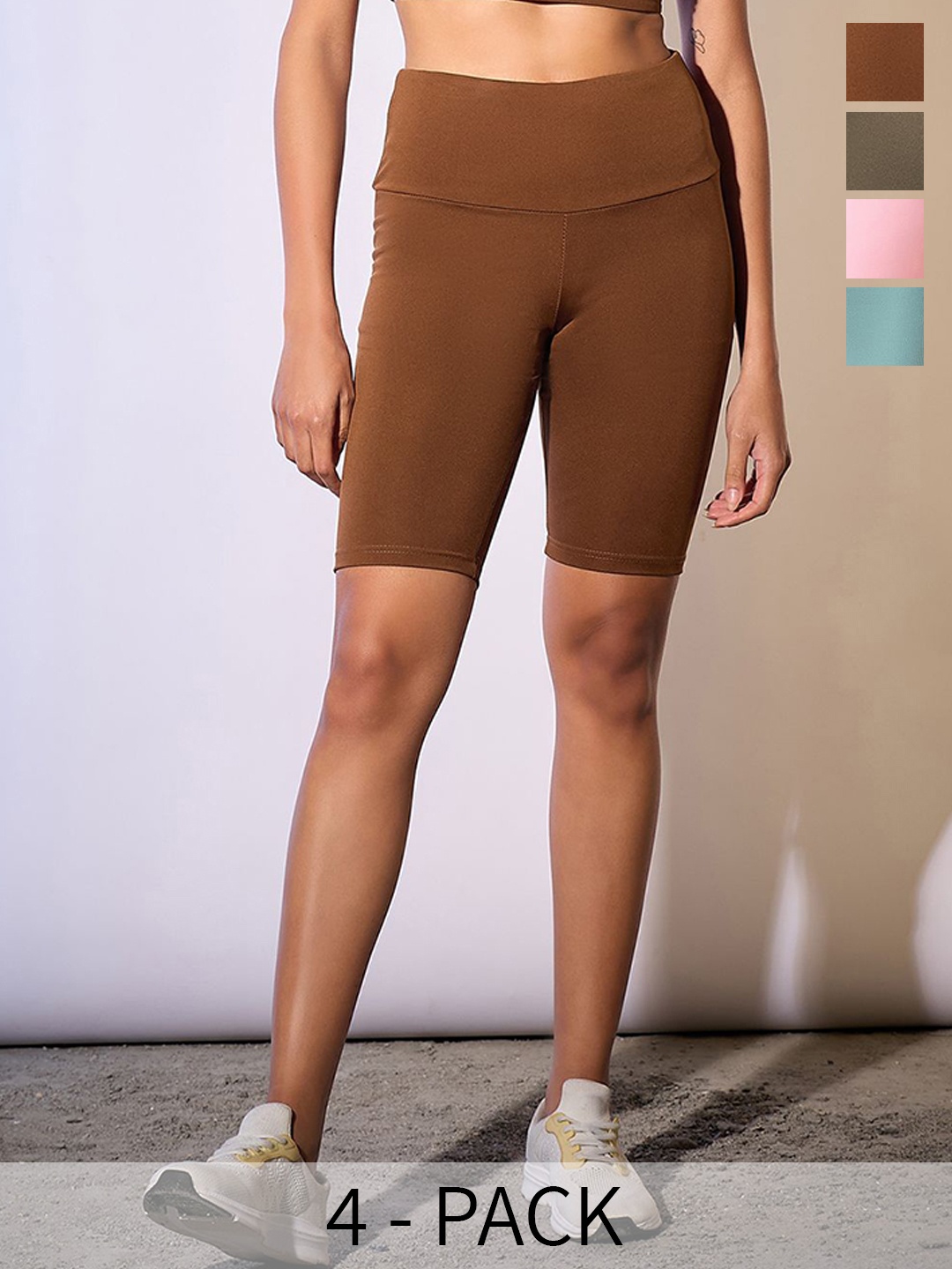 COLOR CAPITAL Women Pack Of 4 Antimicrobial Above Knee Length Tights, Brown
